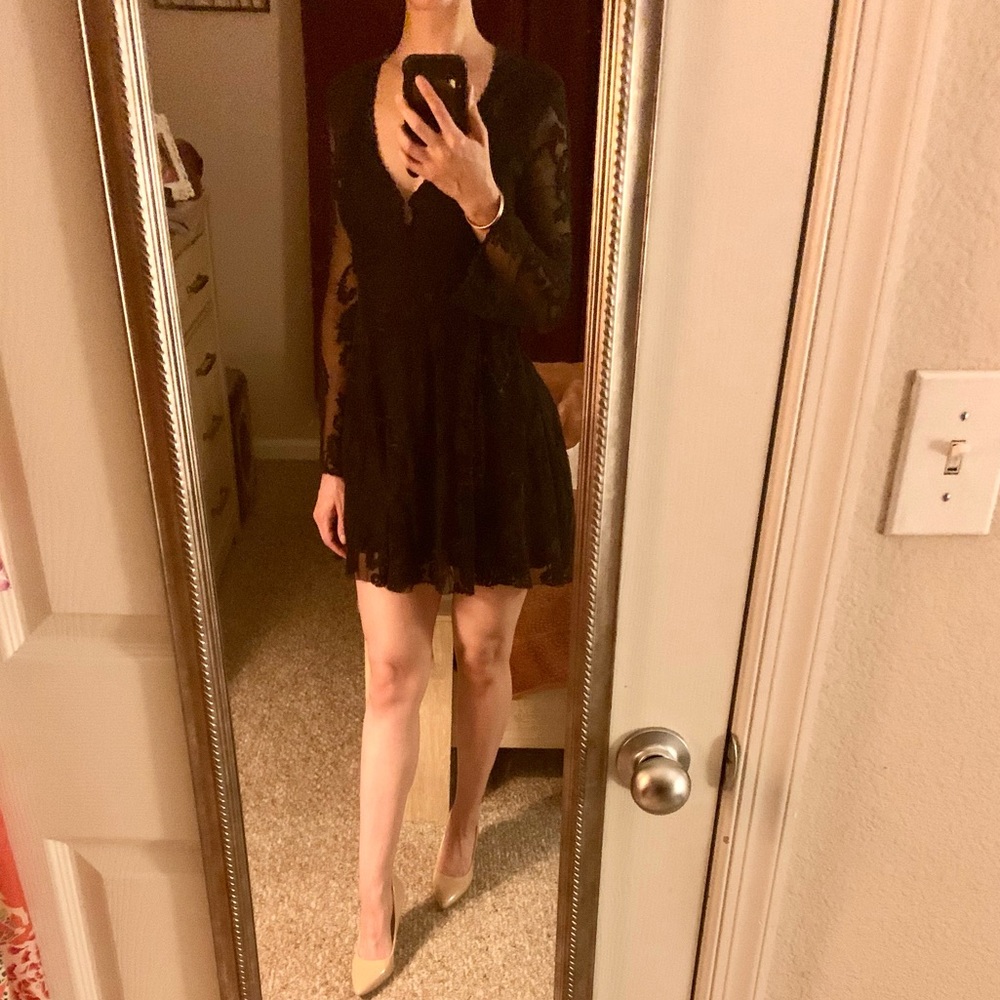 Free People Black Lace Mini Dress